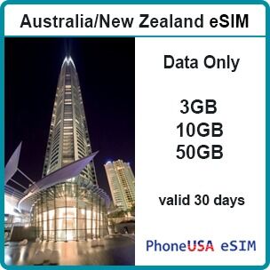 오세아니아 통합 eSIM 데이터전용 이심 핫스팟 재충전/재설치