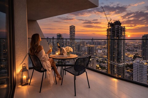 스카이라인 럭셔리 1베드룸, 발코니 있음