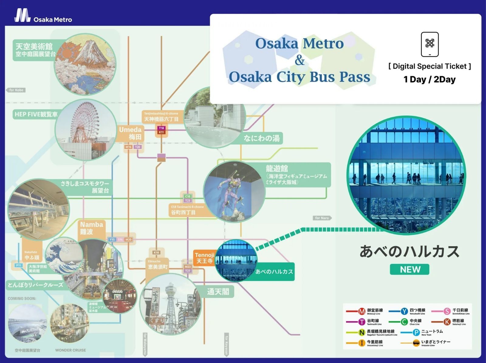 하루카스300 '전망대' 입장권 + [디지털 기획권] Osaka Metro & Osaka CIty Bus Pass 세트권