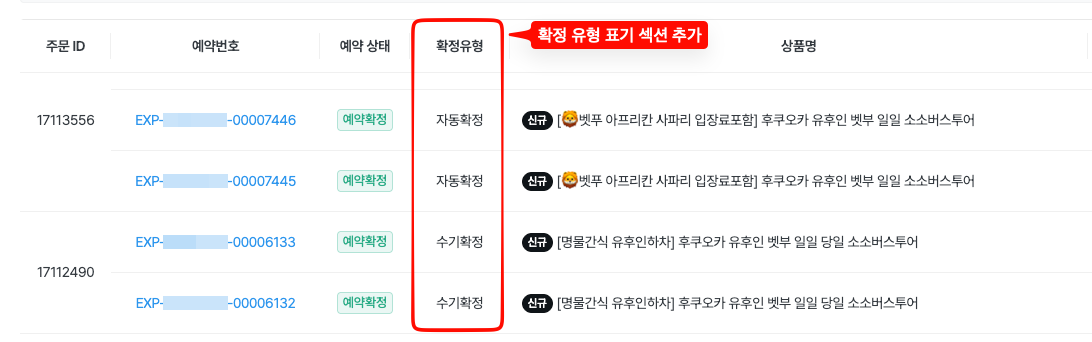 파트너페이지 즉시확정 예약 구분 태그 예시 이미지