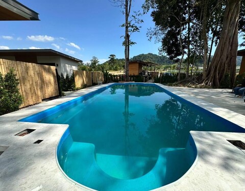 큰 나무 그늘과 풀에서 휴식