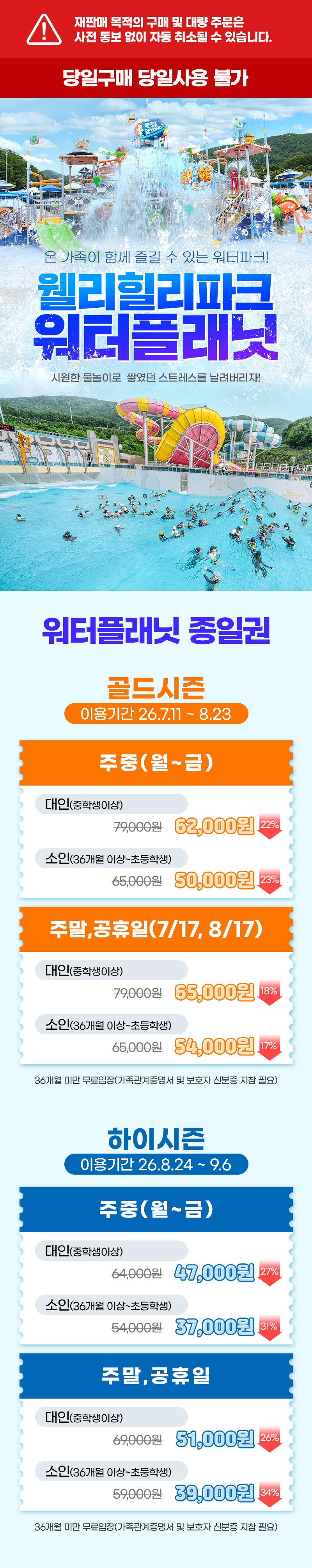 (당일사용불가) 웰리힐리파크 워터파크 상시 상세 이미지 1