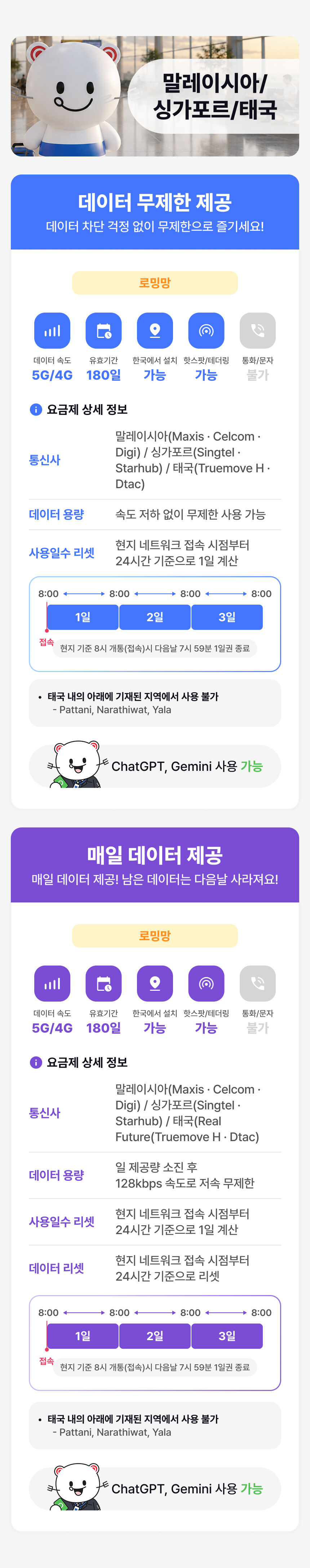 [동남아 이심] 말레이시아 싱가포르 태국 데이터 무제한 e심 로밍전화 상세 이미지 4