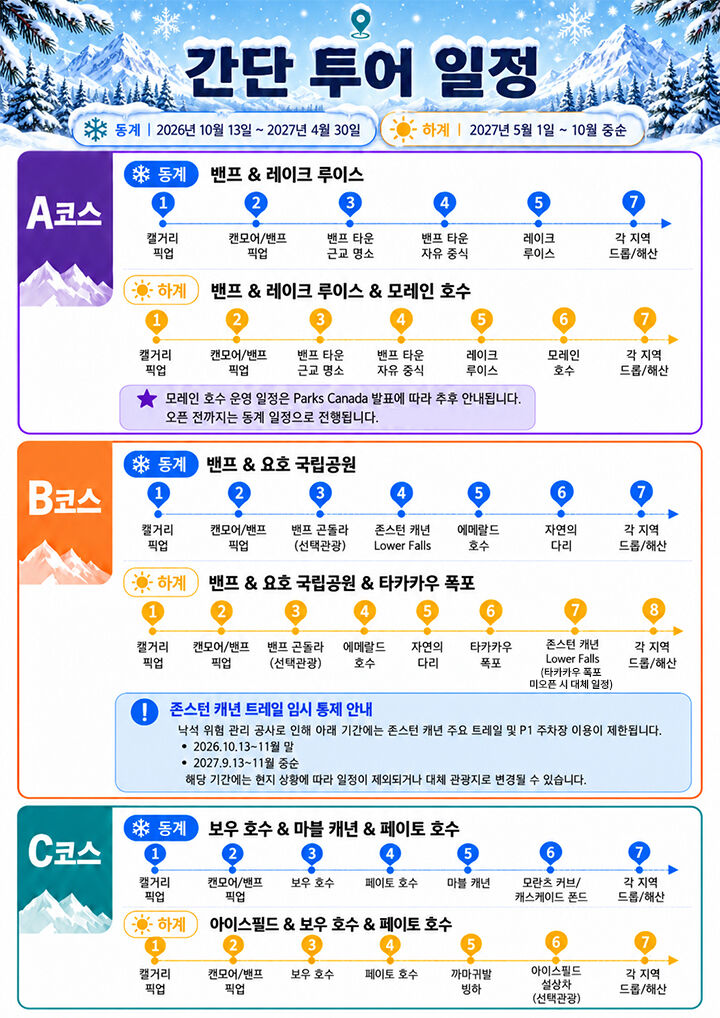 ♥동계 록키2일•노쇼핑♥#밴프#레이크루이스#요호#페이토호수–A·B·C 중 2코스 선택 상세 이미지 3