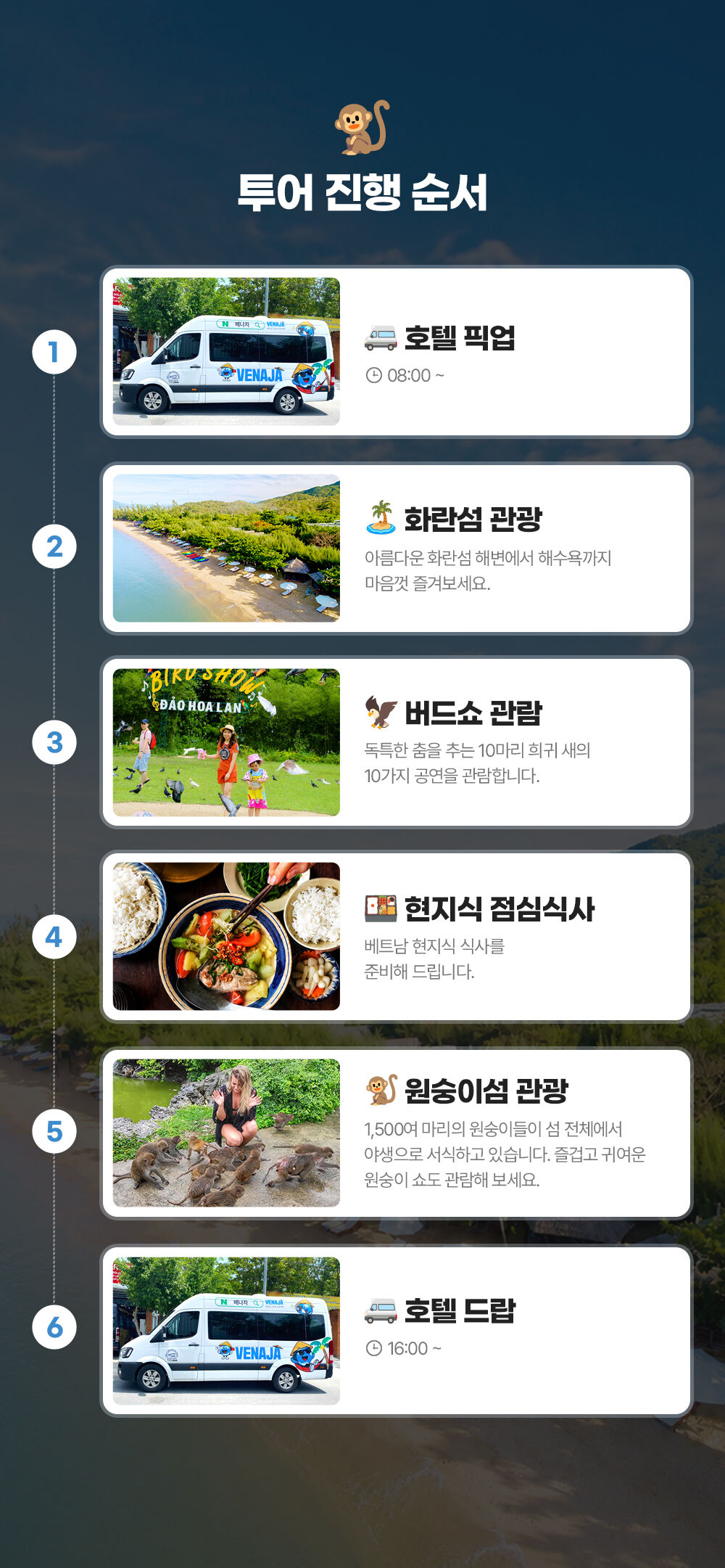 [즉시확정] 나트랑 화란섬 원숭이섬 투어 (입장권, 식사, 가이드, 픽업샌딩, 스피드보트) 상세 이미지 5